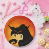 Zwarte kat Oranje maan Papieren Bordje (Feest)