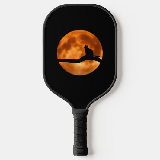 Zwarte kat Oranje maan Pickleball Paddle (Voorkant)