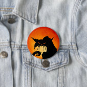 Zwarte kat Oranje maan Ronde Button 7,6 Cm (In situ)