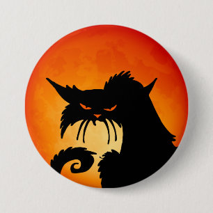 Zwarte kat Oranje maan Ronde Button 7,6 Cm