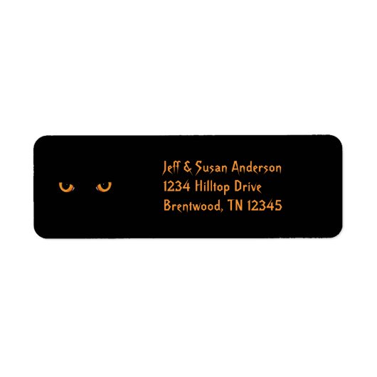Zwarte Kat Oranje Ogen Halloween Adreslabels Etiket (Voorkant)