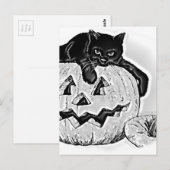 Zwarte kat oranje pompoen Halloween Briefkaart (Voorkant / Achterkant)