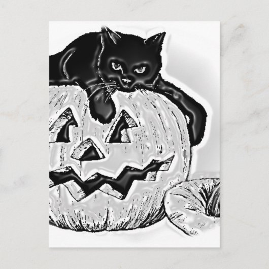 Zwarte kat oranje pompoen Halloween Briefkaart (Voorkant)
