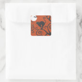 zwarte kat oranje vierkante sticker (Tas)