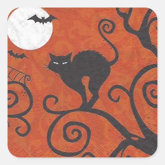 zwarte kat oranje vierkante sticker (Voorkant)