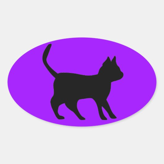 Zwarte kat ovale sticker (Voorkant)