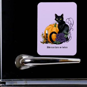 Zwarte Kat Paarse Roos Pompoen Gothic Herfst Magneet