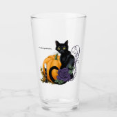 Zwarte Kat Paarse Roos Pompoen Herfst Glas (Voorkant)