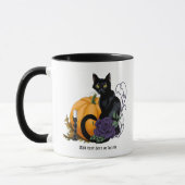 Zwarte Kat Paarse Roos Pompoen Herfst Mok (Links)