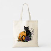 Zwarte Kat Paarse Roos Pompoen Herfst Tote Bag (Achterkant)