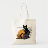 Zwarte Kat Paarse Roos Pompoen Herfst Tote Bag (Voorkant)