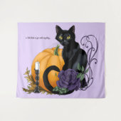 Zwarte Kat Paarse Roos Pompoen Herfst Wandkleed (Voorkant (horizontaal))