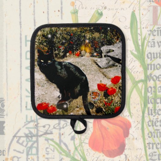 Zwarte kat pannenlap