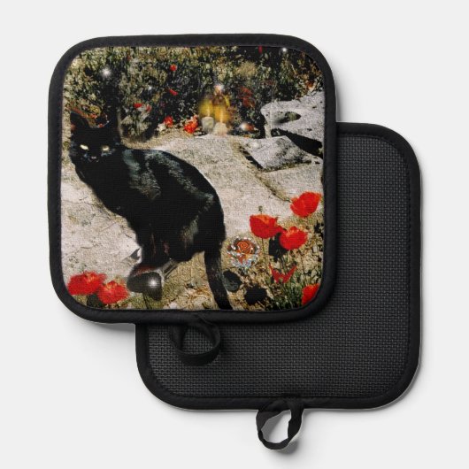 Zwarte kat pannenlap (Voorkant / Achterkant)