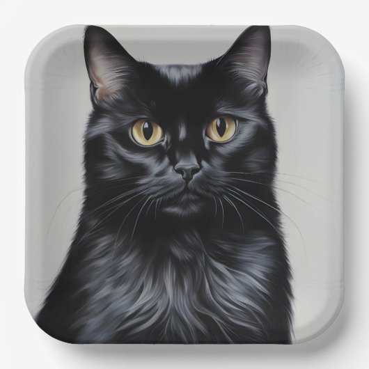 Zwarte kat papieren bordje (Voorkant)