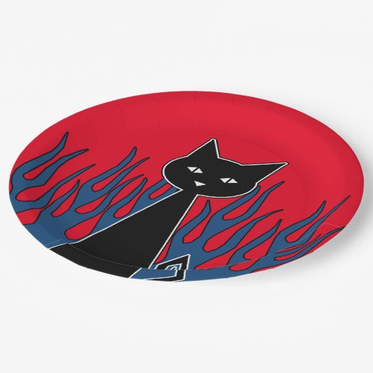 Zwarte kat papieren bordje (Gekanteld)