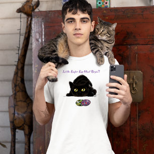 Zwarte Kat Pasen Eieren Jacht Vakantie Geel T-shirt