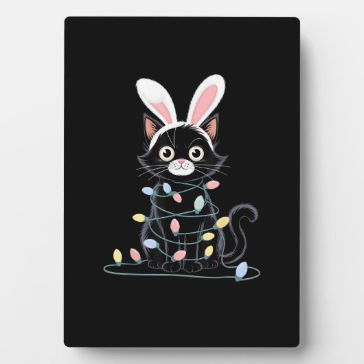 Zwarte kat Pasen pyjama Grappige Pasen Decoraties Fotoplaat (voorkant)