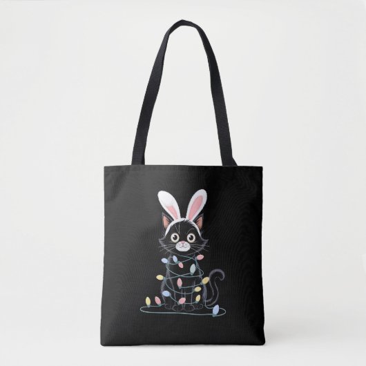 Zwarte kat Pasen pyjama Grappige Pasen Decoraties Tote Bag (Voorkant)