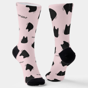 Zwarte kat patroon Roze Meow Kitty Sokken