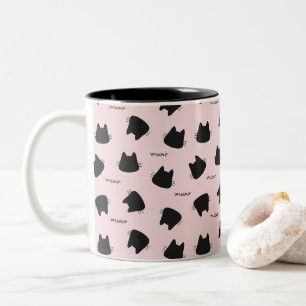 Zwarte Kat Patroon Roze Meow Kitty Tweekleurige Koffiemok