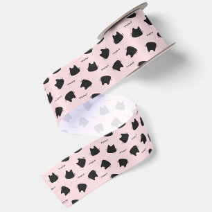 Zwarte kat patroon Roze Miauw Poes Satijnen Lint