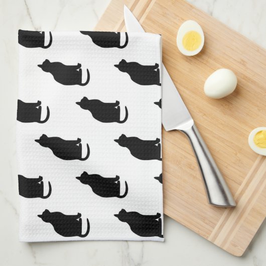 Zwarte Kat Patroonkatten Tekst Witte achtergrond Theedoek (Quarter Fold)