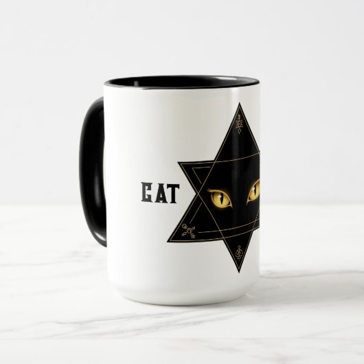 Zwarte kat Pentagram Halloween Spell Mok (Voorkant links)