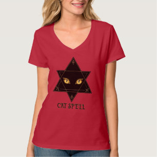 Zwarte kat Pentagram Halloween Spell T-shirt