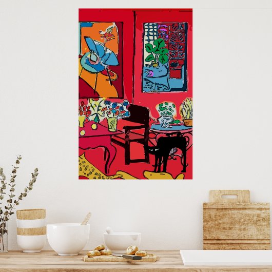 Zwarte kat per tabel poster (Keuken)