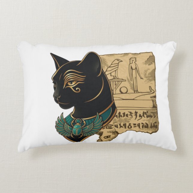 Zwarte Kat Pharao Design Accent Kussen (Voorkant)