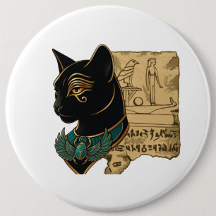 Zwarte Kat Pharao Design Ronde Button 6,0 Cm