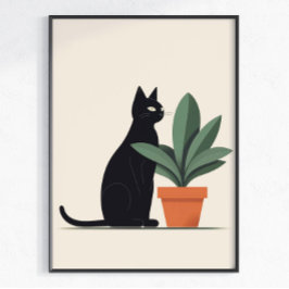 Zwarte Kat Plant Muurkunst Minimalistische Kat Pos Poster