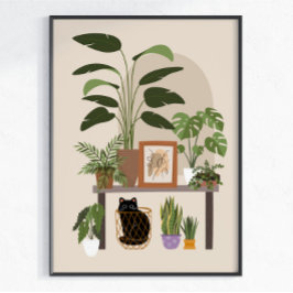 Zwarte Kat Plantenliefhebber Cozy Home Esthetiek M Poster