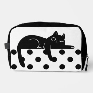 Zwarte kat polka stippenprint Naai toilettas Toilettasje