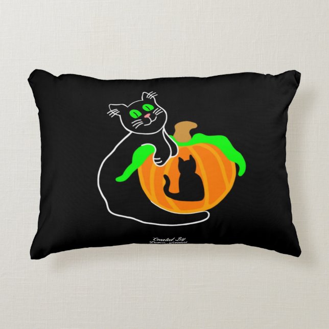 Zwarte kat pompoen accent kussen (Voorkant)
