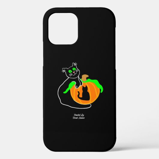Zwarte kat pompoen Apple iPhone 12 Hoesje (Achterkant)