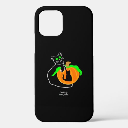 Zwarte kat pompoen Apple iPhone 12 Pro Hoesje (Achterkant)