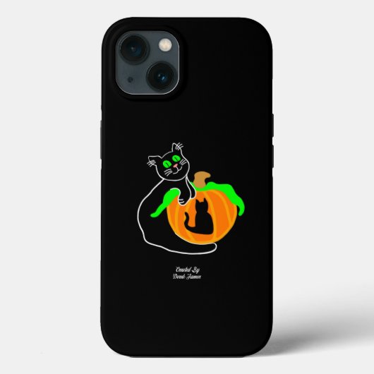 Zwarte kat pompoen Apple iPhone 13 Hoesje (Achterkant)