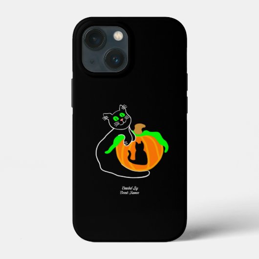 Zwarte kat pompoen Apple iPhone 13 Mini Hoesje (Achterkant)