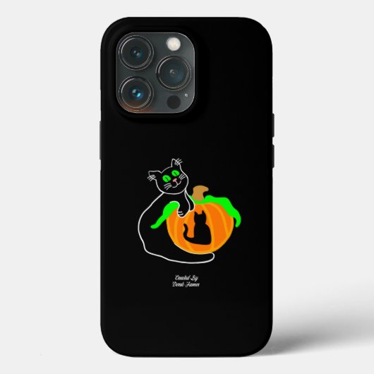Zwarte kat pompoen Apple iPhone 13 Pro Hoesje (Achterkant)