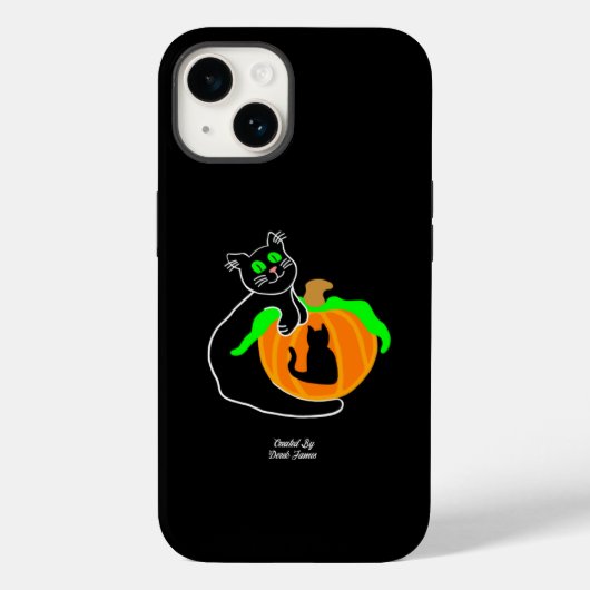 Zwarte kat pompoen Apple iPhone 14 Hoesje (Achterkant)