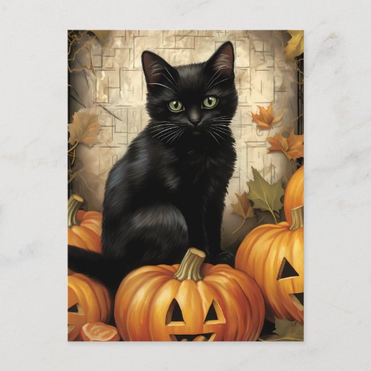  zwarte kat pompoen decoupage briefkaart (Voorkant)