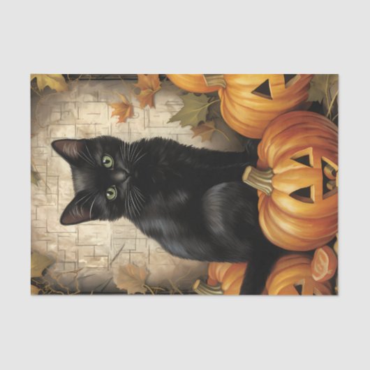  zwarte kat pompoen decoupage tissuepapier (Voorkant)