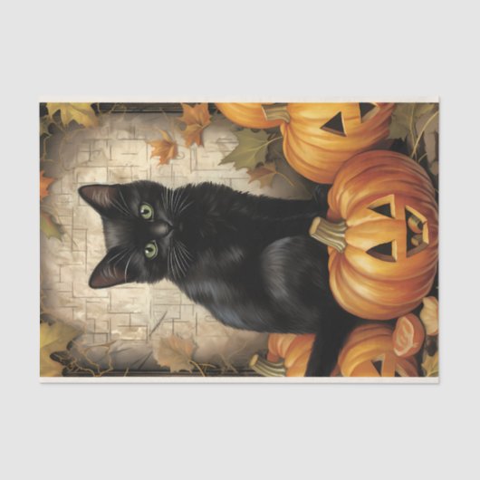  zwarte kat pompoen decoupage tissuepapier (Voorkant)