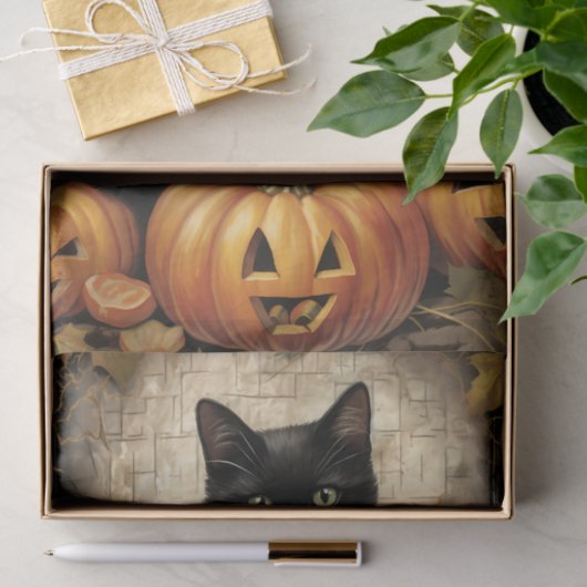  zwarte kat pompoen decoupage tissuepapier (Geschenk)