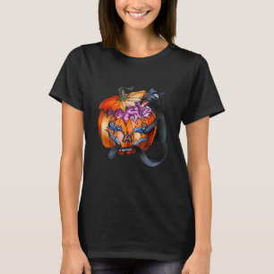 Zwarte Kat Pompoen Enge Kat Halloween T-shirt