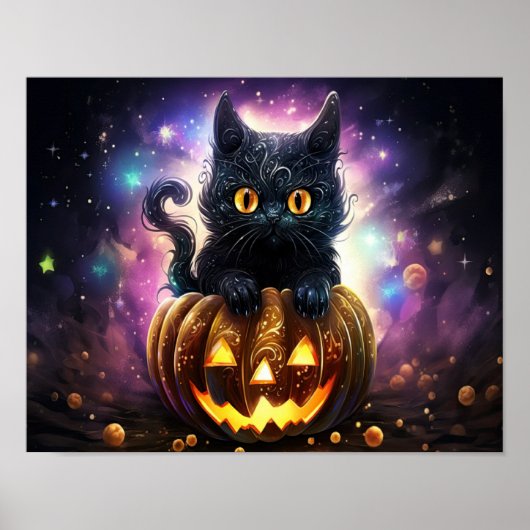 Zwarte Kat Pompoen Galaxy Poster (Voorkant)