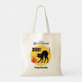 Zwarte kat pompoen gepersonaliseerde halloween tote bag (Achterkant)