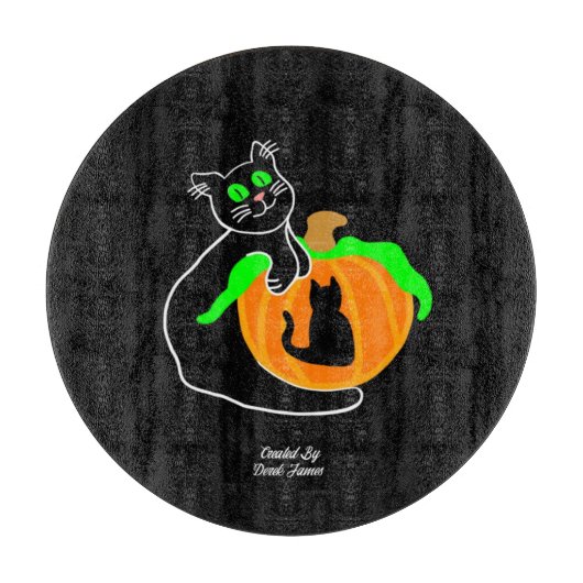 Zwarte kat pompoen glazen snijplank (30,4 cm) (Voorkant)
